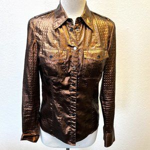 Carlisle Brown Shiny Lame Top Western with pizazz Western Texan Size 2